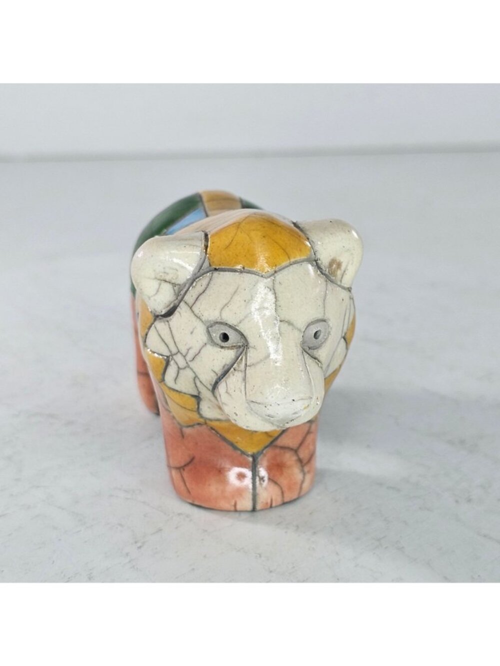 Raku Pottery Lion Multi Colored Ceramic Figurine Glazed Handmade In South Africa - Picture 2 of 8